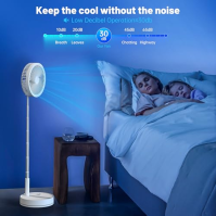 Přenosný tichý oscilační ventilátor s dálkovým ovládáním, skládací stojanový ventilátor, stolní ventilátor USB s baterií 7200 mA